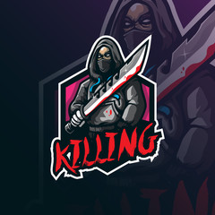 killing mascot logo design vector with modern illustration concept style for badge, emblem and tshirt printing. angry killing illustration.