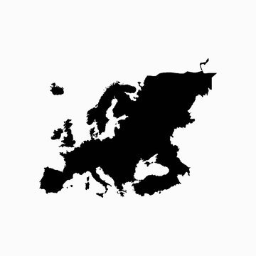 Europe Blank Map Vector . Europe Digital Map Template . Europe Silhouette . Black Map . Colorful Map Of Europe . European Flag . Euro Sphere Dots Globe Surface