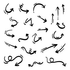 hand drawn Arrow Set. Doodle vector illustration. isolated on a white background.