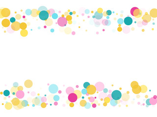 Memphis round confetti festive background in cyan blue, pink and yellow. Childish pattern vector.