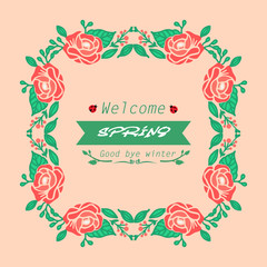 Obraz premium Simple shape Pattern of leaf and rose wreath frame, for welcome spring invitation card design. Vector