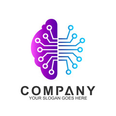 brain tech logo, Brain logo with line design template
