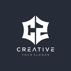 Obraz premium Abstract letter C 2 star hexagon simple logo icon design vector. Logo Emblem Capital Letter Modern Template. Creative minimalism logotype icon symbol. -VECTOR