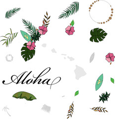 Hawaii themed vector illustrations elements