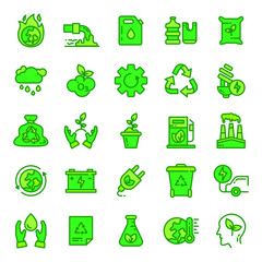 Ecological icons set vector illustration. part 2 of the campaign that raises ecological awareness, saves energy, industrial waste