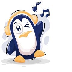 Cute penguin listening music cartoon design vector