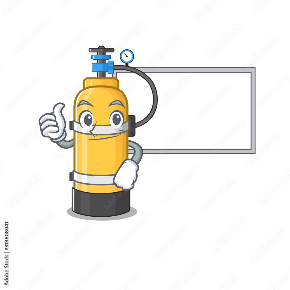 Sticker Thumbs up of oxygen cylinder cartoon design with board