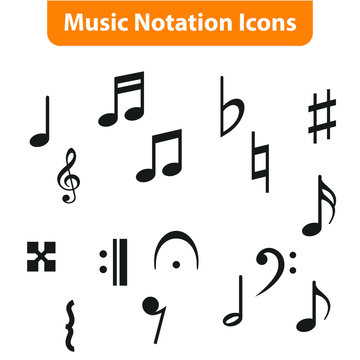 Music note icons vector set, Black symphony or melody signs isolated on white background. Music symbols and notes for sound and tune musical notation vector clip art.