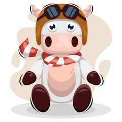 Cute cow with helmet cartoon design vector