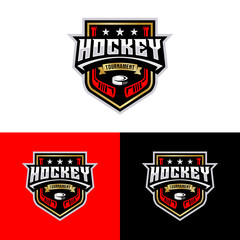 Naklejka premium Hockey tournament sport logo template. Modern vector illustration. Badge design.