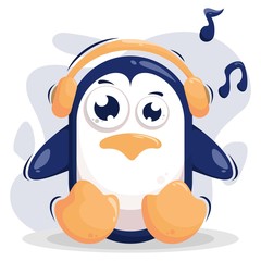 Cute penguin listening music cartoon design vector