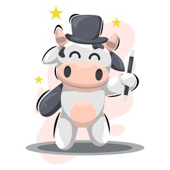 Cute cow with magician cartoon design vector