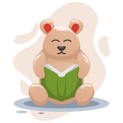 Cute bear reading book cartoon design vector