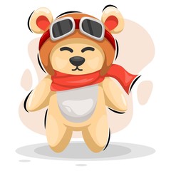 cute bear with helmet mascot cartoon