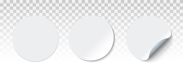 White adhesive stickers. Blank templates of price tags. Empty mockup paper circles.