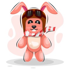 cute rabbit with scarf and helmet cartoon