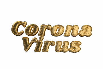 Gold inscription coronavirus flying in the air. Medicine and drug concept 3d illustration isolated on white background
