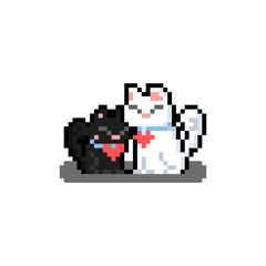 Pixel art cartoon couple cat character.