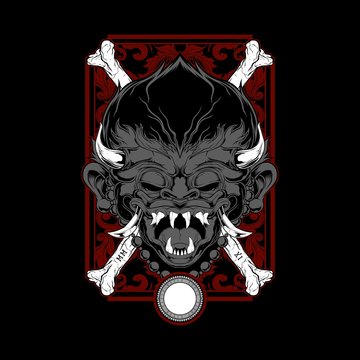 demon,devil,satanic,lucifer with horn Detailed graphic hand drawing vector