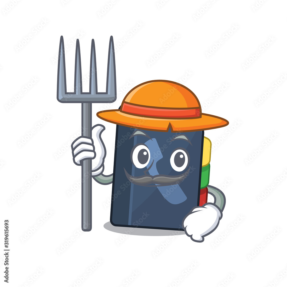 Sticker Cheerfully Farmer phone book cartoon picture with hat and tools