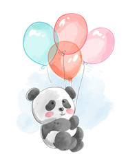 schattige panda vliegen met ballonnen illustratie