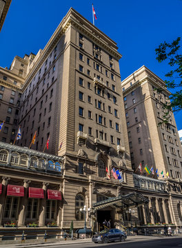 External facade of the landmark Fairmont Palliser Hotel on July 1, 2014 in Calgary, Alberta. The Fairmont Palliser Hotel is Calgary's oldest and most prestigious hotel.
