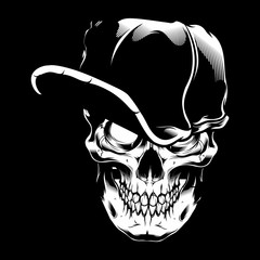 vector illustration skull wearing cap,isolated easy to edit