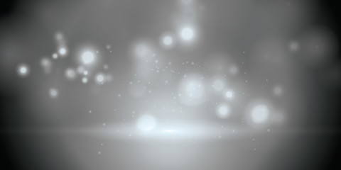 Festive black and white luminous background with gray lights blurred bokeh.