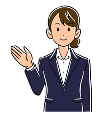 手のひらを右側に向けるビジネスウーマンの上半身