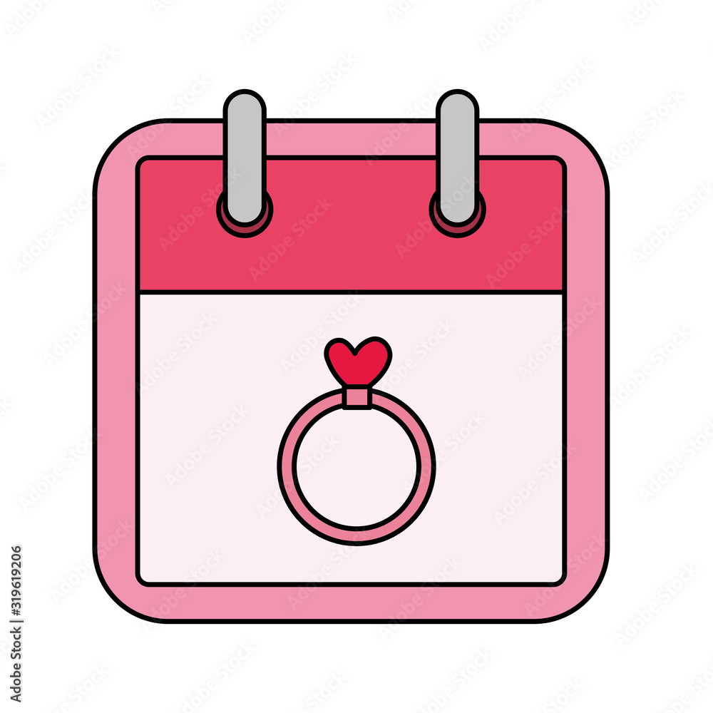 Poster calendar and ring with heart isolated icon