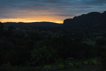 Sunset over the mountains in Vinales, Cuba. 