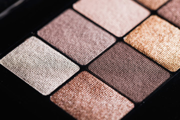 Set of nude mineral eyeshadow in a palette. Satin, matte  and metallic shades.