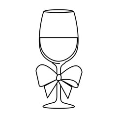 cup glass champagne with bow ribbon isolated icon