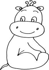 Outlined cute hippopotamus. Coloring page for kids. Vector illustration