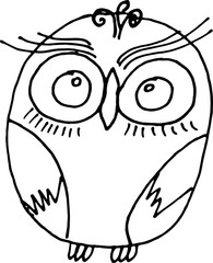 illustration of Cartoon owl sitting on tree branch - Coloring book