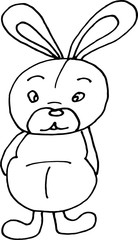 Vector of coloring book. Rabbit . Plush Hare. Outline on a white background. Hand drawing.