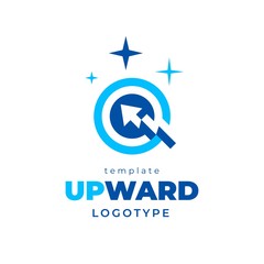 Upward logo arrow and circles, stars