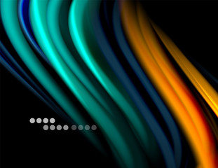 Silk smooth lines on black, liquid fluid color waves. Vector Illustration