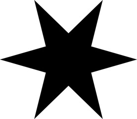  flat black standard six-pointed star with sharp rays on a white background
