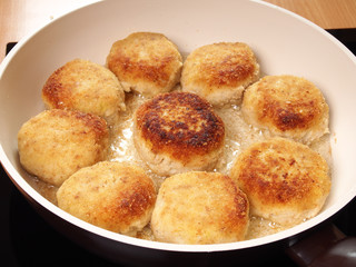 Frying. Making Fish Frikadeller Series.