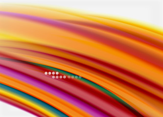 Wave lines abstract background, smooth silk design with rainbow style colors. Liquid fluid color waves. Vector Illustration