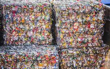 Recycling and storage of waste for further disposal, trash sorting. Picture of recycled plastic...