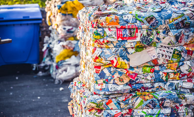 Recycling and storage of waste for further disposal, trash sorting. Picture of recycled plastic...