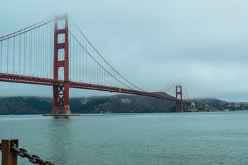 Golden Gate Bridge Over Sea Against Cloudy Sky