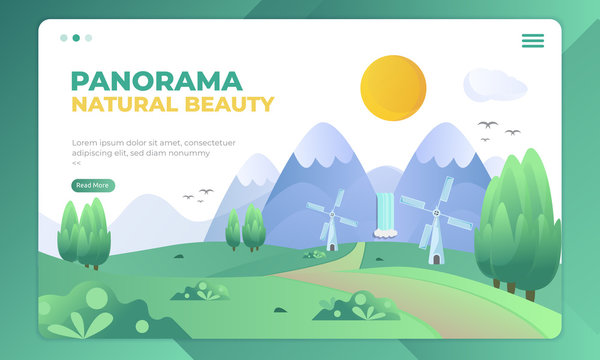 Panorama illustration of nature on landing page template