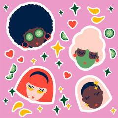 sticker set of women different nationalities