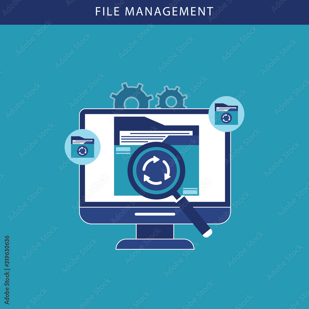 Poster concept of file management, keeping digital information in order, data storage