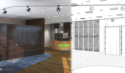 shopping mall, interior visualization, 3D illustration