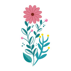 cute flower with branches and leafs isolated icon