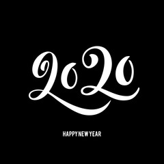 Happy New 2020 Year poster with lettering composition. Seasonal flyers and greetings cards for Christmas holydays. typography. Black background. Vector illustration.